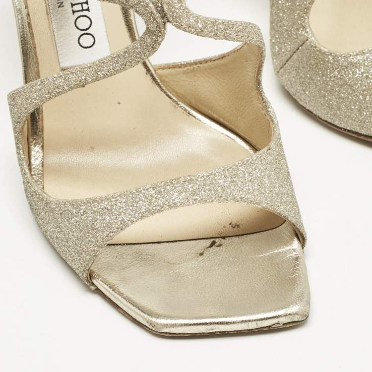 Pre Owned Jimmy Choo Metallic Glitter Stacey Slide Sandals Size 36