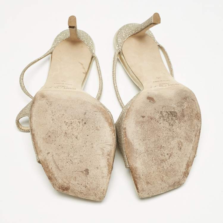 Pre Owned Jimmy Choo Metallic Glitter Stacey Slide Sandals Size 36