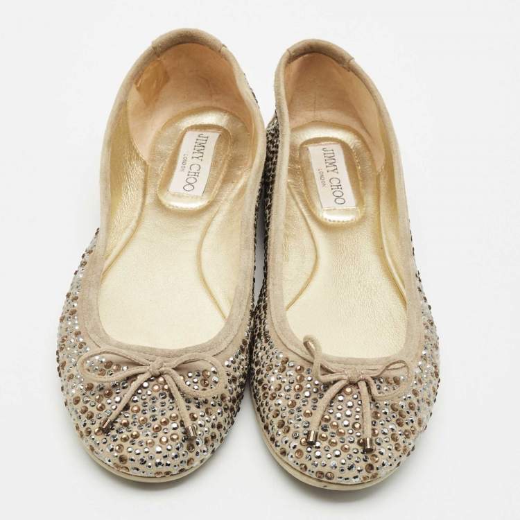 Pre Owned Jimmy Choo Grey Crystal Embellished Suede Weber Ballet Flats Size 40