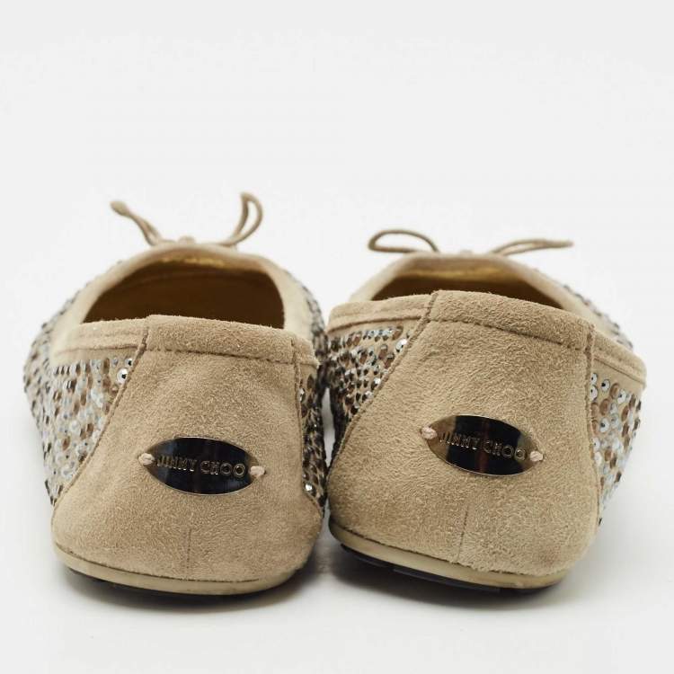 Pre Owned Jimmy Choo Grey Crystal Embellished Suede Weber Ballet Flats Size 40