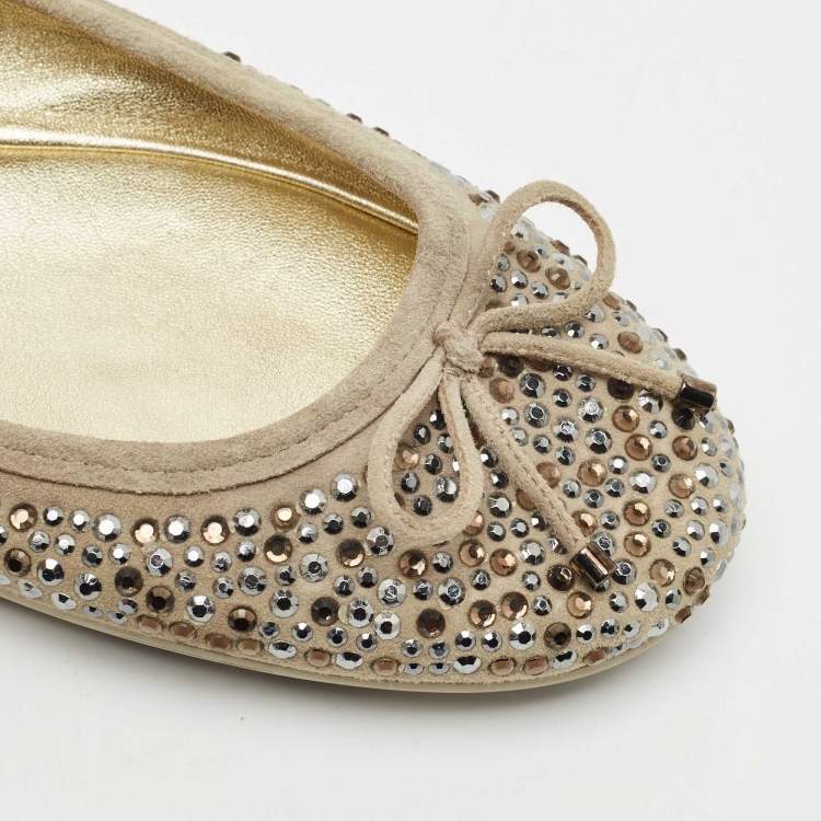 Pre Owned Jimmy Choo Grey Crystal Embellished Suede Weber Ballet Flats Size 40