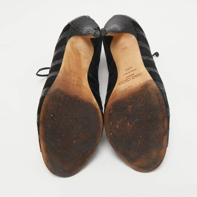 Pre Owned Jimmy Choo Black  Python Leather and Suede Ankle Strap Sandals Size 40.5