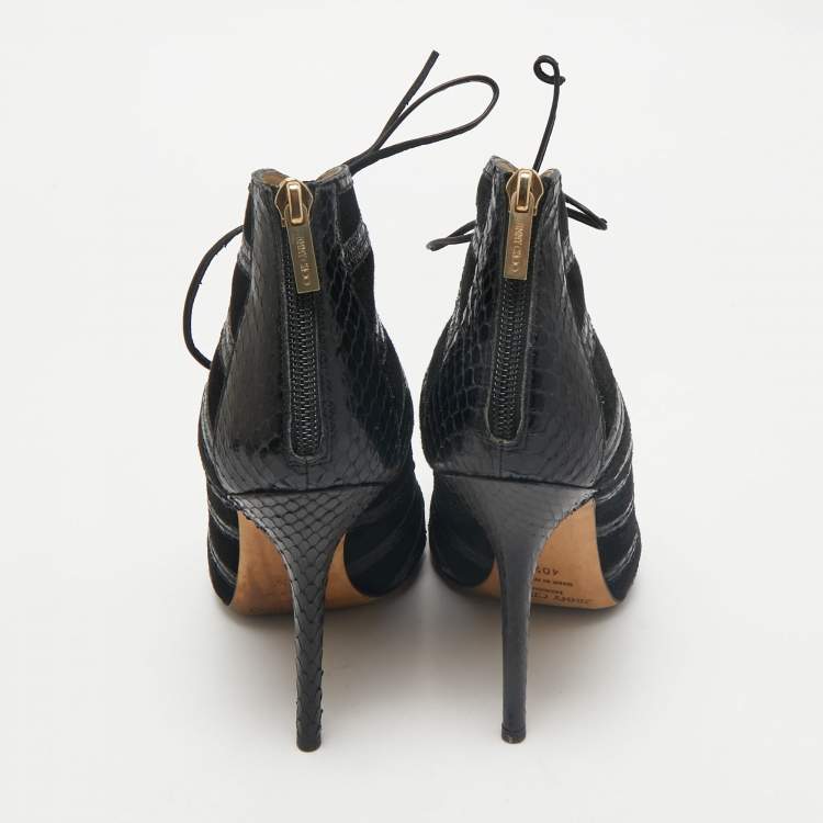 Pre Owned Jimmy Choo Black  Python Leather and Suede Ankle Strap Sandals Size 40.5