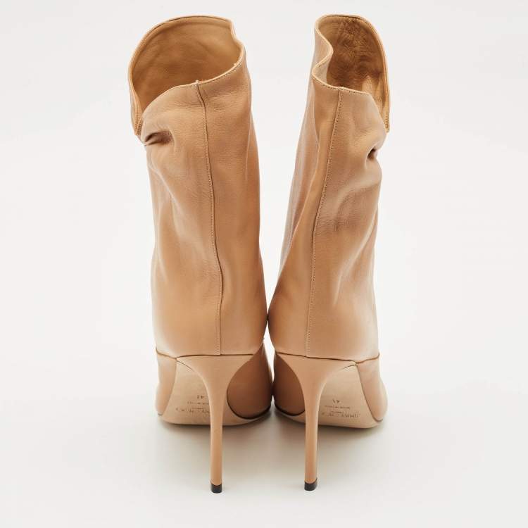 Pre Owned Jimmy Choo Beige Leather Pointed Toe Ankle Length Boots Size 41