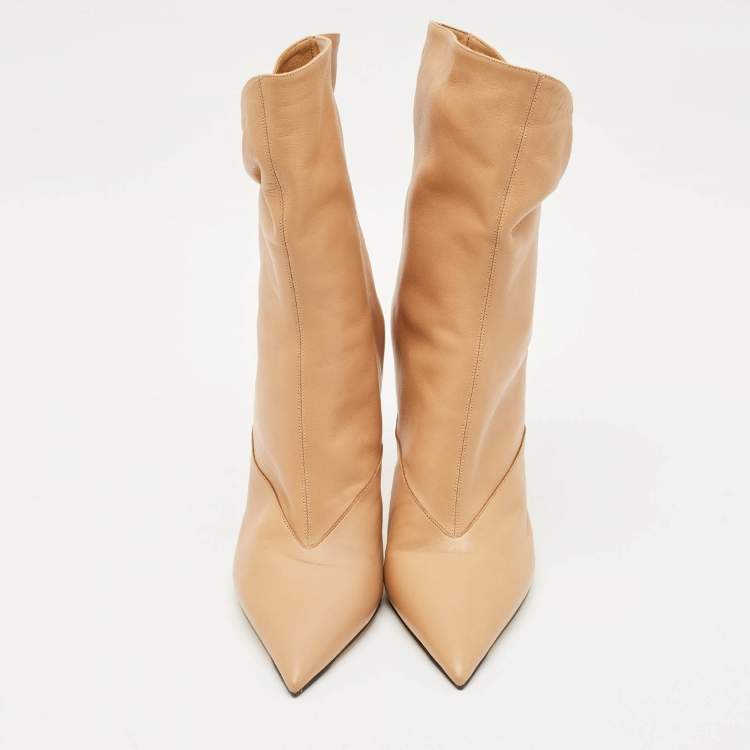 Pre Owned Jimmy Choo Beige Leather Pointed Toe Ankle Length Boots Size 41