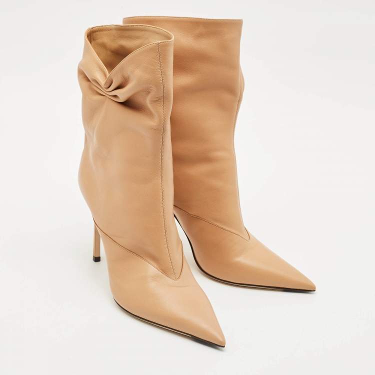 Pre Owned Jimmy Choo Beige Leather Pointed Toe Ankle Length Boots Size 41