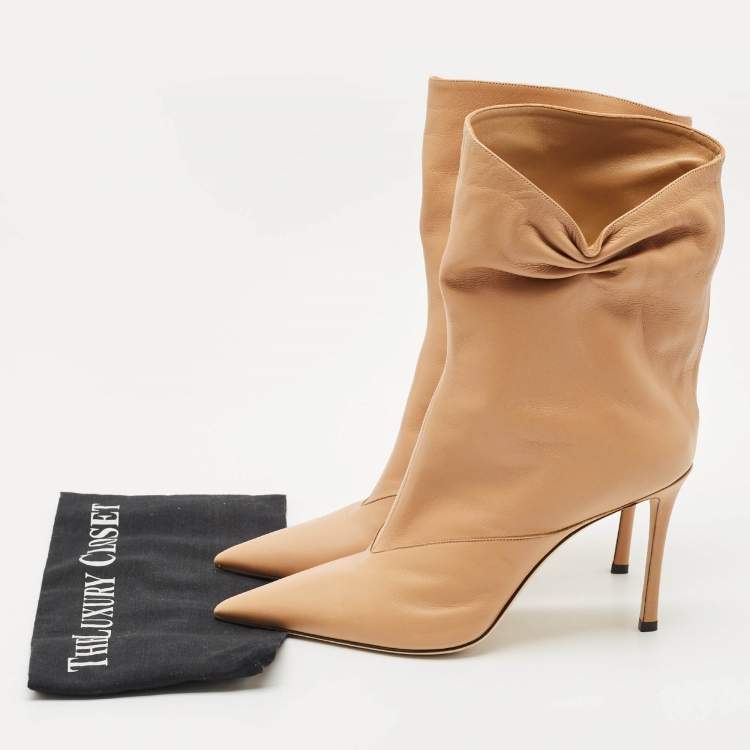 Pre Owned Jimmy Choo Beige Leather Pointed Toe Ankle Length Boots Size 41