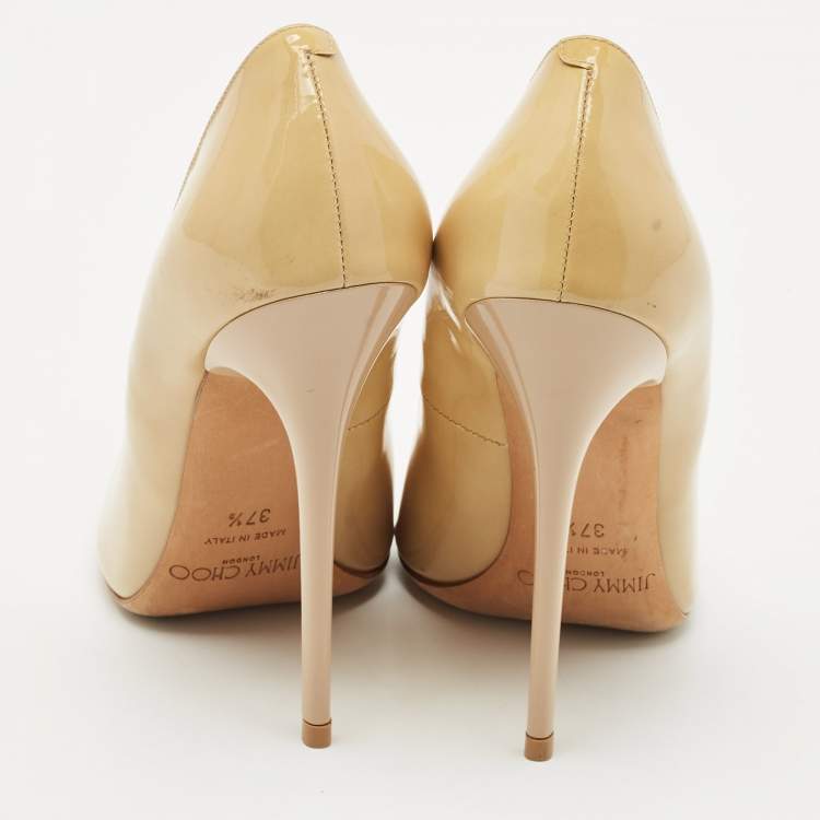 Pre Owned Jimmy Choo Beige Patent Leather Abel Pumps Size 37.5