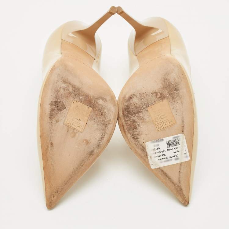 Pre Owned Jimmy Choo Beige Patent Leather Abel Pumps Size 37.5