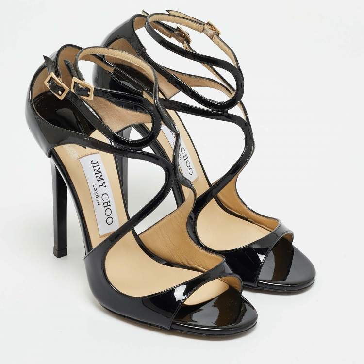 Pre Owned Jimmy Choo Black Patent Leather Lance Sandals Size 37