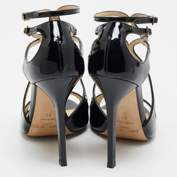 Pre Owned Jimmy Choo Black Patent Leather Lance Sandals Size 37