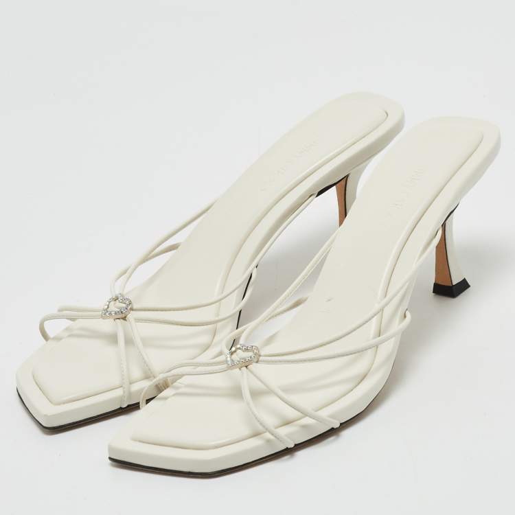 Pre Owned Jimmy Choo Cream Leather indiya Crystal Embellished Sandals Size 41