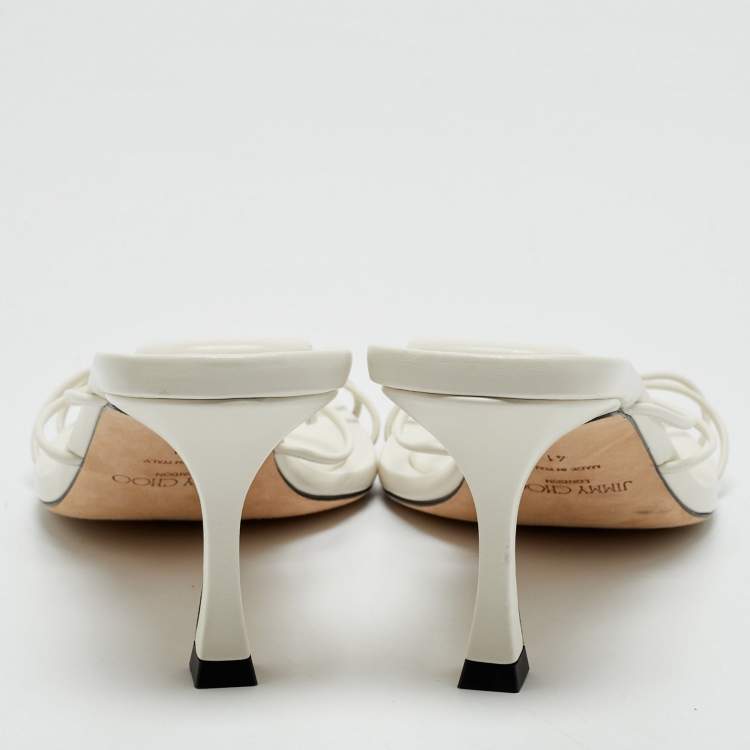 Pre Owned Jimmy Choo Cream Leather indiya Crystal Embellished Sandals Size 41