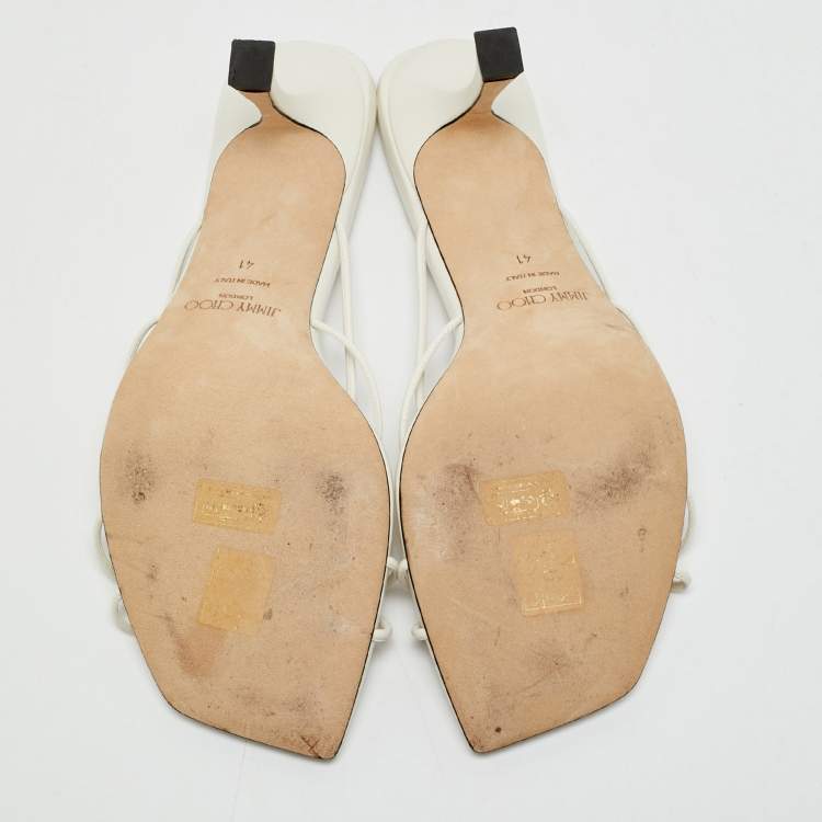 Pre Owned Jimmy Choo Cream Leather indiya Crystal Embellished Sandals Size 41