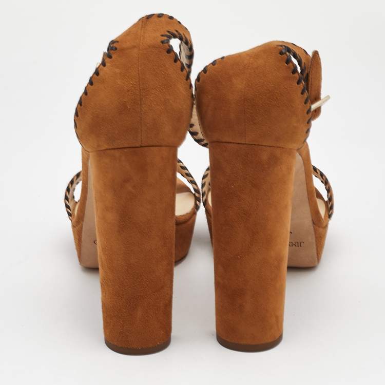 Pre Owned Jimmy Choo Brown Suede Kayden Ankle Strap Sandals Size 41