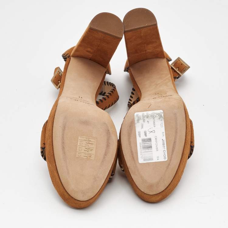 Pre Owned Jimmy Choo Brown Suede Kayden Ankle Strap Sandals Size 41