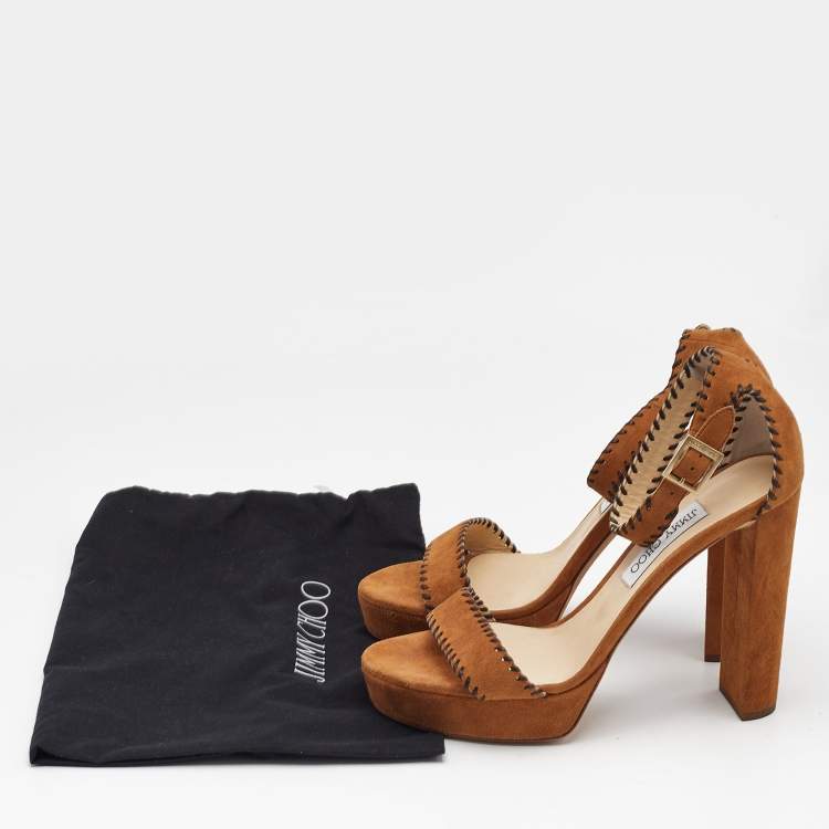 Pre Owned Jimmy Choo Brown Suede Kayden Ankle Strap Sandals Size 41