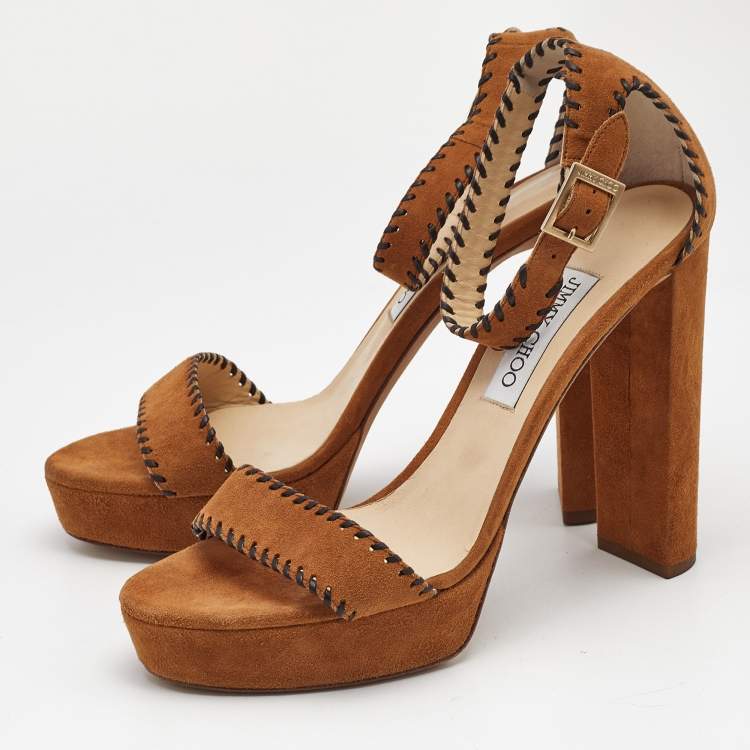 Pre Owned Jimmy Choo Brown Suede Kayden Ankle Strap Sandals Size 41