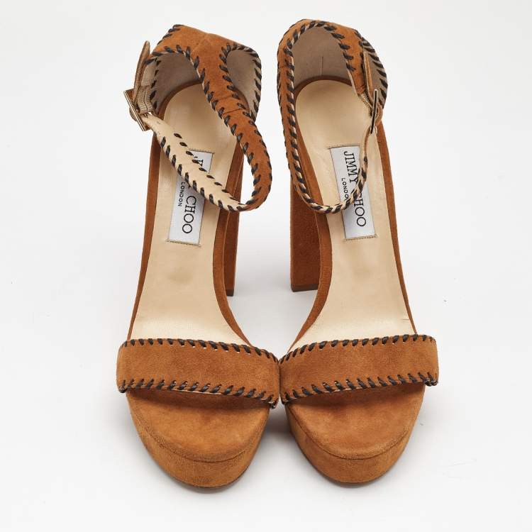 Pre Owned Jimmy Choo Brown Suede Kayden Ankle Strap Sandals Size 41
