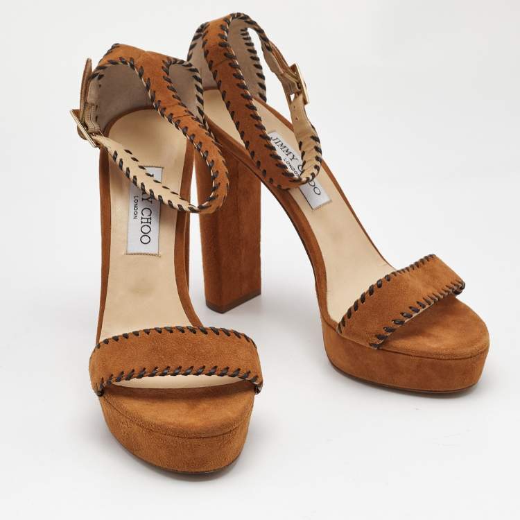 Pre Owned Jimmy Choo Brown Suede Kayden Ankle Strap Sandals Size 41