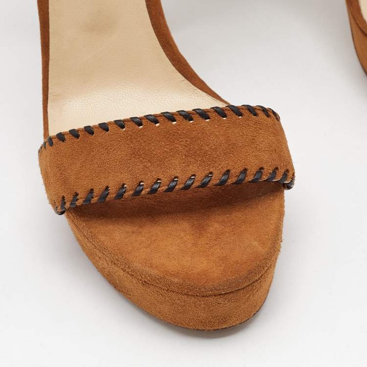 Pre Owned Jimmy Choo Brown Suede Kayden Ankle Strap Sandals Size 41