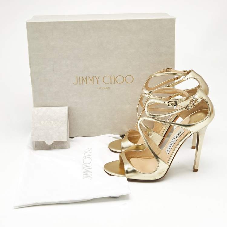 Pre Owned Jimmy Choo Gold Leather Lance Sandals Size 38