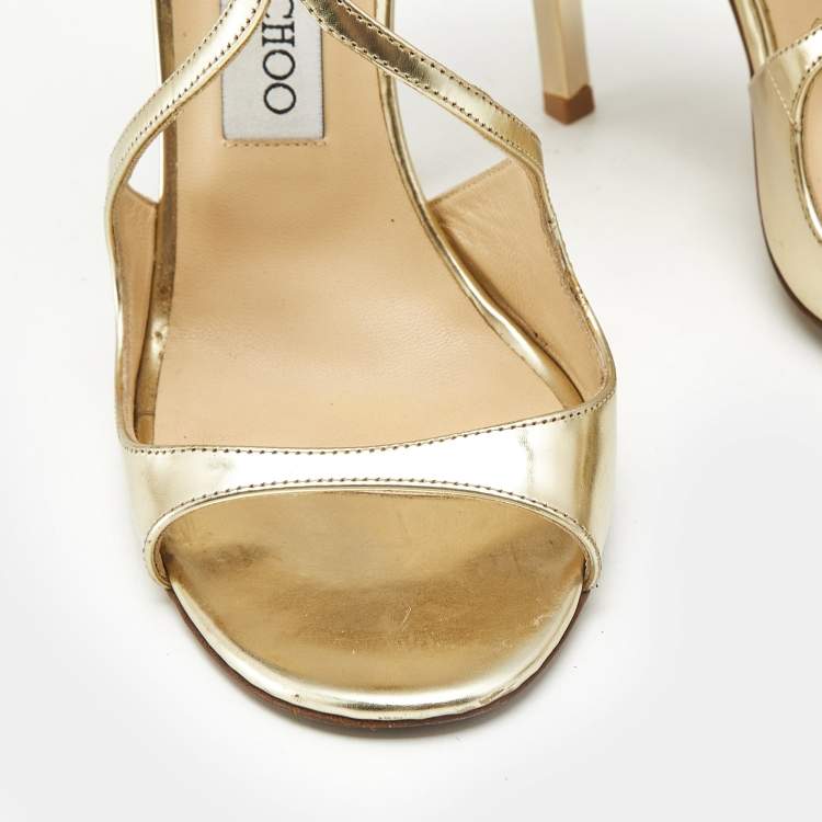 Pre Owned Jimmy Choo Gold Leather Lance Sandals Size 38