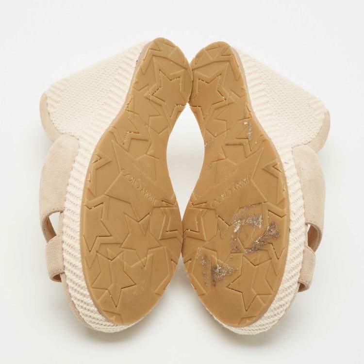 Pre Owned Jimmy Choo Beige Suede Prima Wedge Sandals Size 36