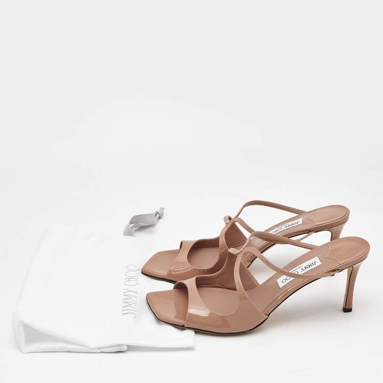 Pre Owned Jimmy Choo Beige Patent Leather Anise Slide Sandals Size 42