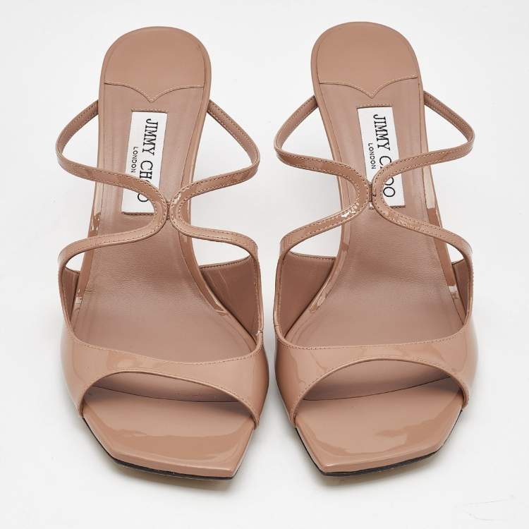 Pre Owned Jimmy Choo Beige Patent Leather Anise Slide Sandals Size 42