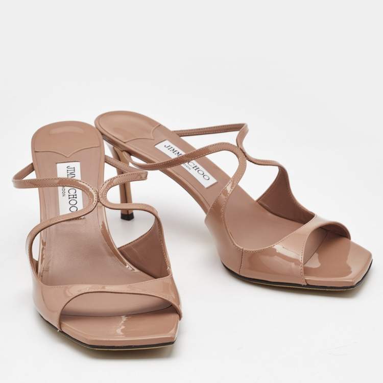 Pre Owned Jimmy Choo Beige Patent Leather Anise Slide Sandals Size 42