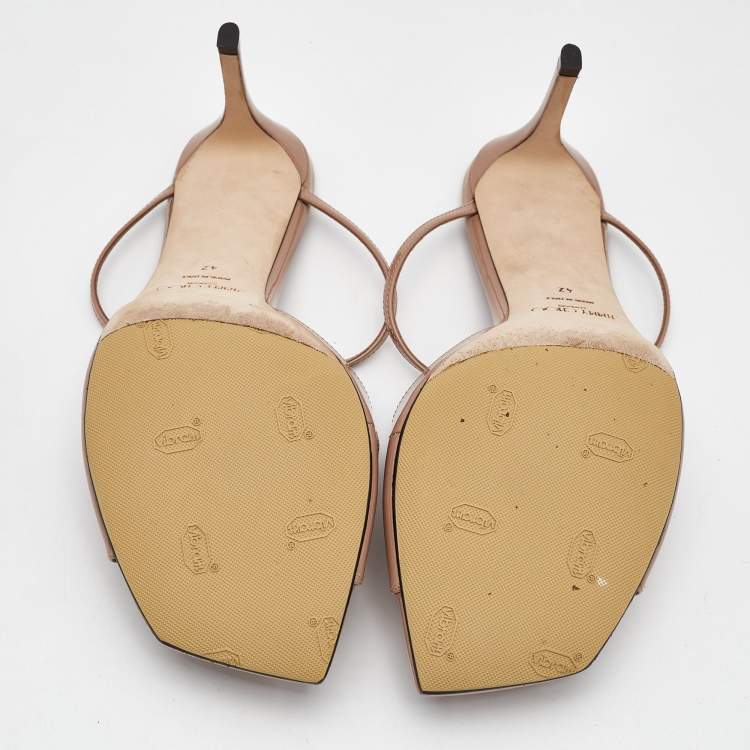 Pre Owned Jimmy Choo Beige Patent Leather Anise Slide Sandals Size 42
