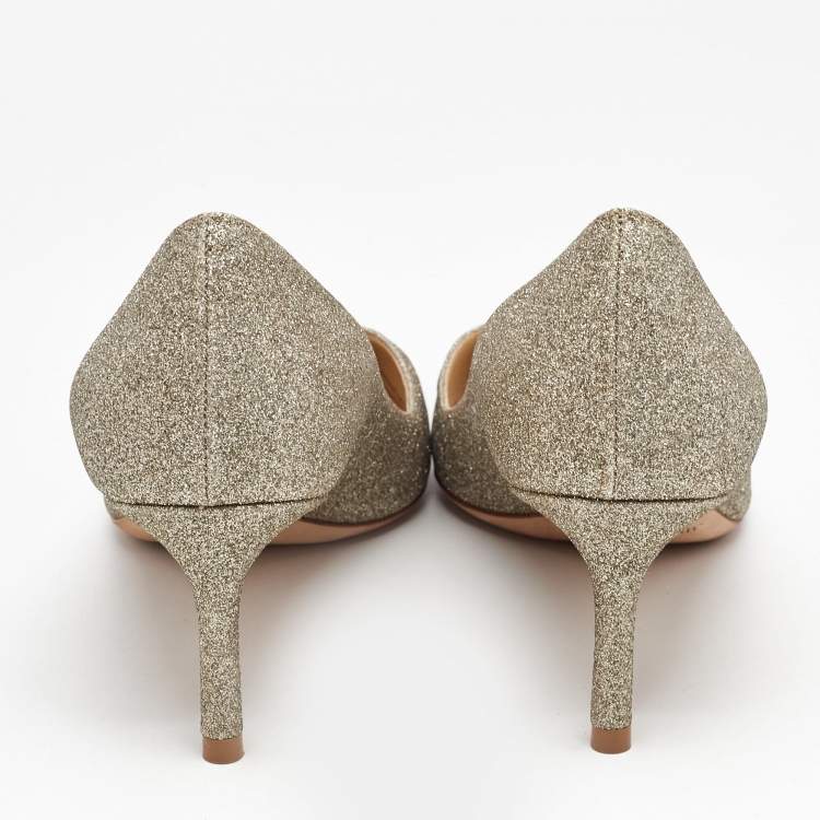 Pre Owned Jimmy Choo Gold Glitter Romy Pumps Size 37