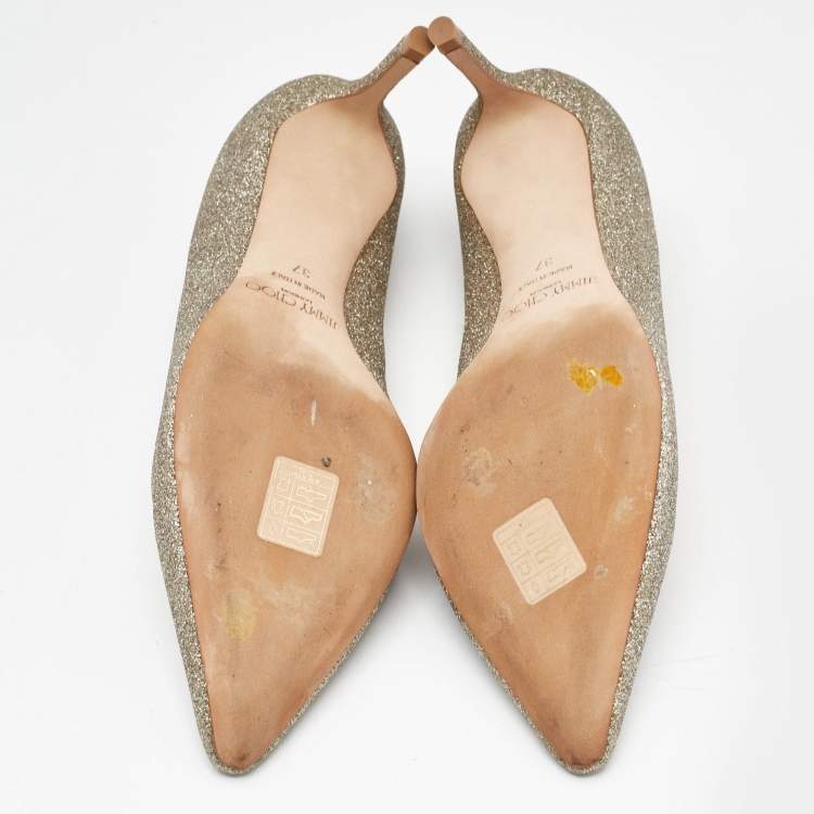 Pre Owned Jimmy Choo Gold Glitter Romy Pumps Size 37
