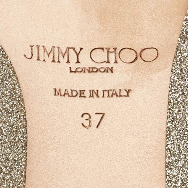 Pre Owned Jimmy Choo Gold Glitter Romy Pumps Size 37