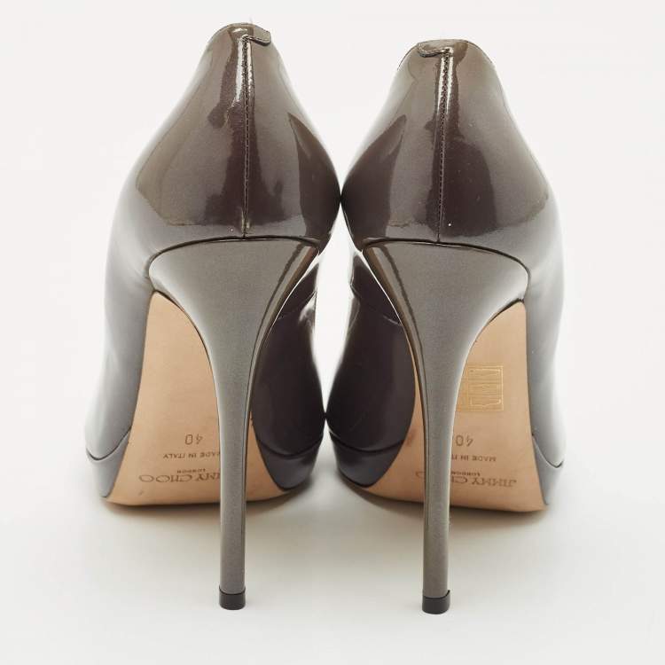 Pre Owned Jimmy Choo Grey Patent Leather Quiet Peep Toe Pumps Size 40