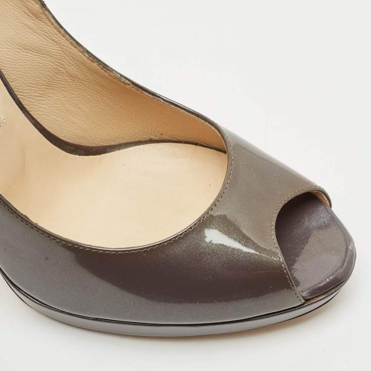 Pre Owned Jimmy Choo Grey Patent Leather Quiet Peep Toe Pumps Size 40