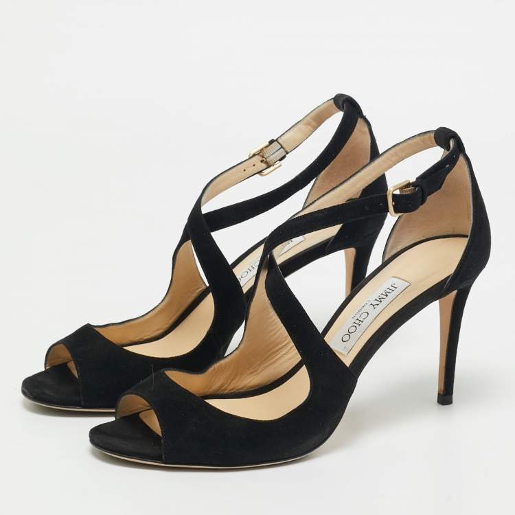 Pre Owned Jimmy Choo Black Suede Emily Sandals Size 40.5