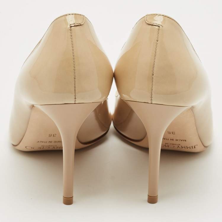 Pre Owned Jimmy Choo Beige Patent Evelyn Peep Toe Pumps Size 36