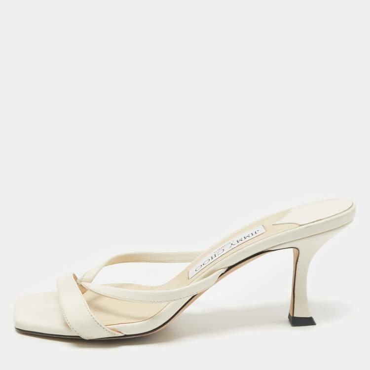 Pre Owned Jimmy Choo White Leather Maelie Slide Sandals Size 37