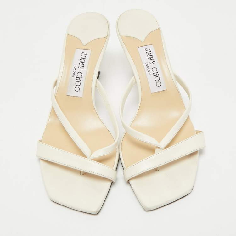 Pre Owned Jimmy Choo White Leather Maelie Slide Sandals Size 37