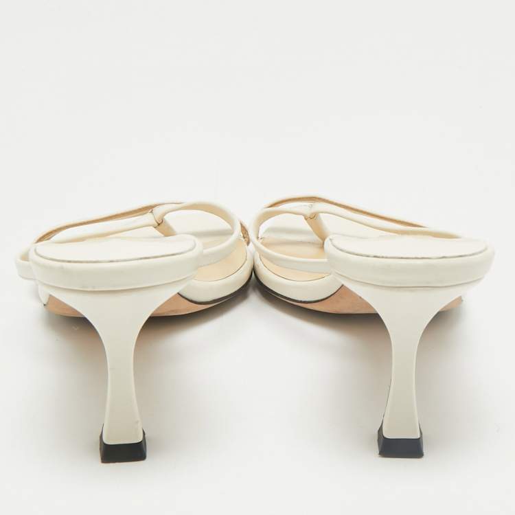 Pre Owned Jimmy Choo White Leather Maelie Slide Sandals Size 37