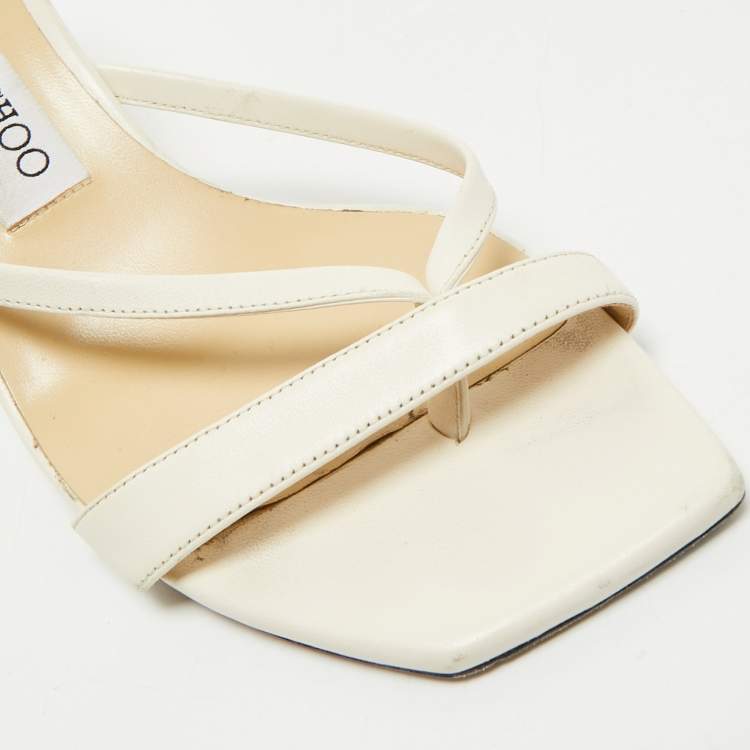 Pre Owned Jimmy Choo White Leather Maelie Slide Sandals Size 37