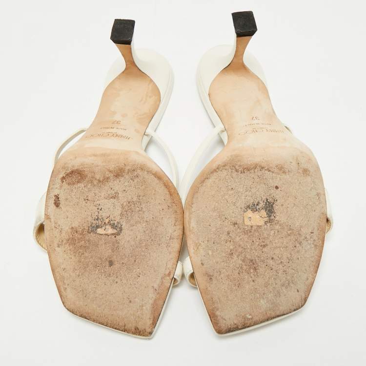 Pre Owned Jimmy Choo White Leather Maelie Slide Sandals Size 37