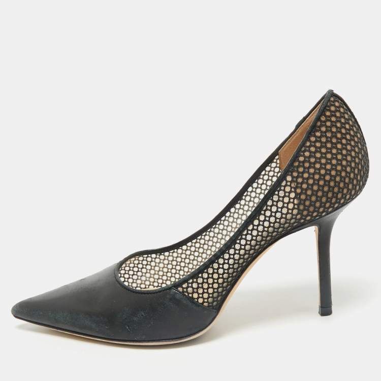 Pre Owned Jimmy Choo Black Leather and Mesh Love Pumps Size 37