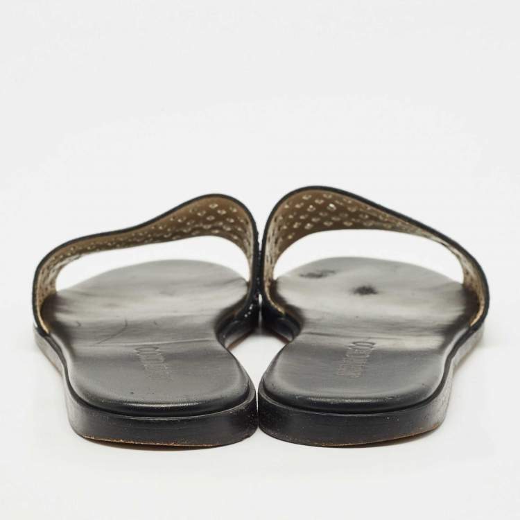 Pre Owned Jimmy Choo Black Leather and Suede Studded Minea Flat Slides Size 41