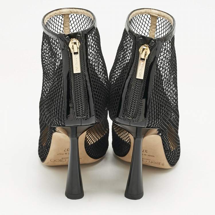 Pre Owned Jimmy Choo Black Mesh and Patent Leather Kix Ankle Boots Size 37