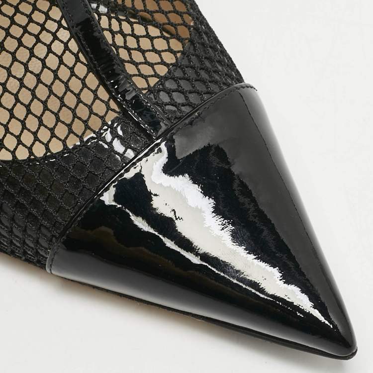 Pre Owned Jimmy Choo Black Mesh and Patent Leather Kix Ankle Boots Size 37