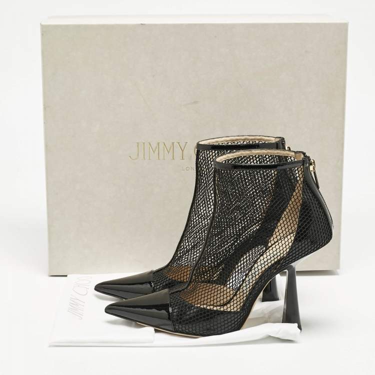 Pre Owned Jimmy Choo Black Mesh and Patent Leather Kix Ankle Boots Size 37