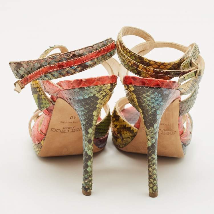 Pre Owned Jimmy Choo Multicolor Python Ankle Strap Sandals Size 40